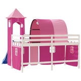 Lit mezzanine enfants avec tour sans matelas rose 80x200 cm