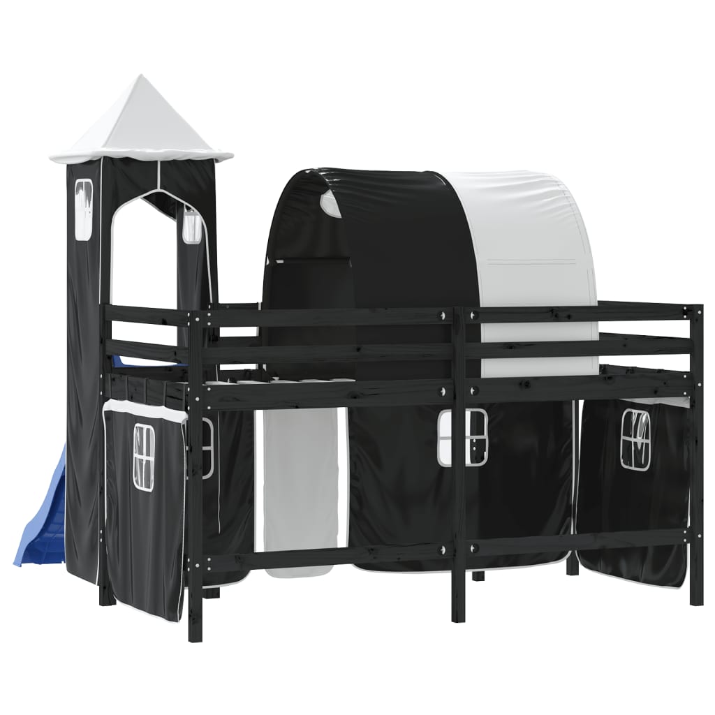 Children's loft bed and tower without mattress white black 80x200cm