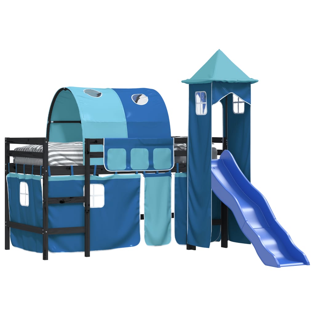 Children's loft bed with tower without mattress blue 80x200 cm