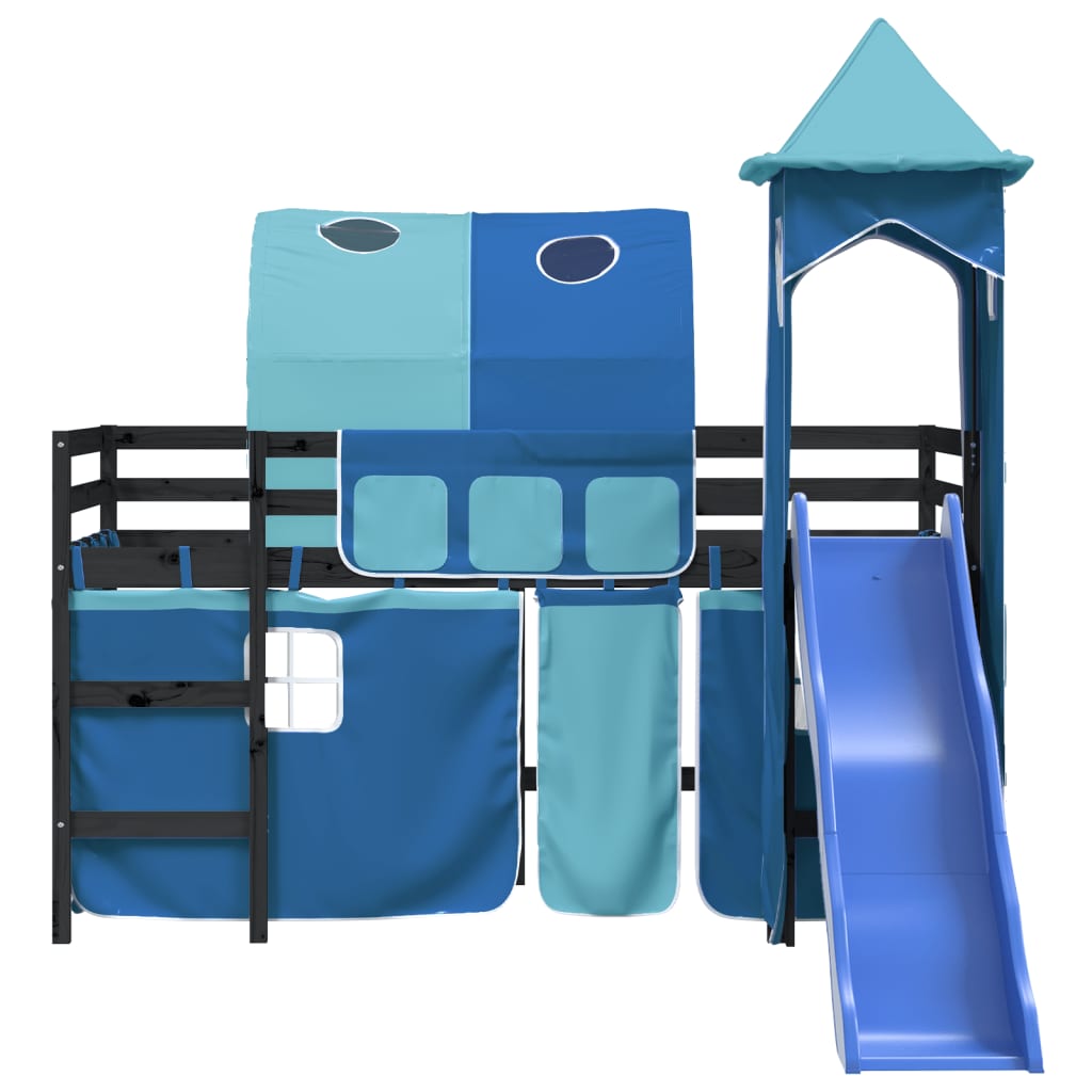 Lit mezzanine enfants avec tour sans matelas bleu 80x200 cm