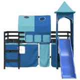 Lit mezzanine enfants avec tour sans matelas bleu 80x200 cm