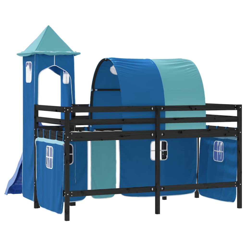 Lit mezzanine enfants avec tour sans matelas bleu 80x200 cm