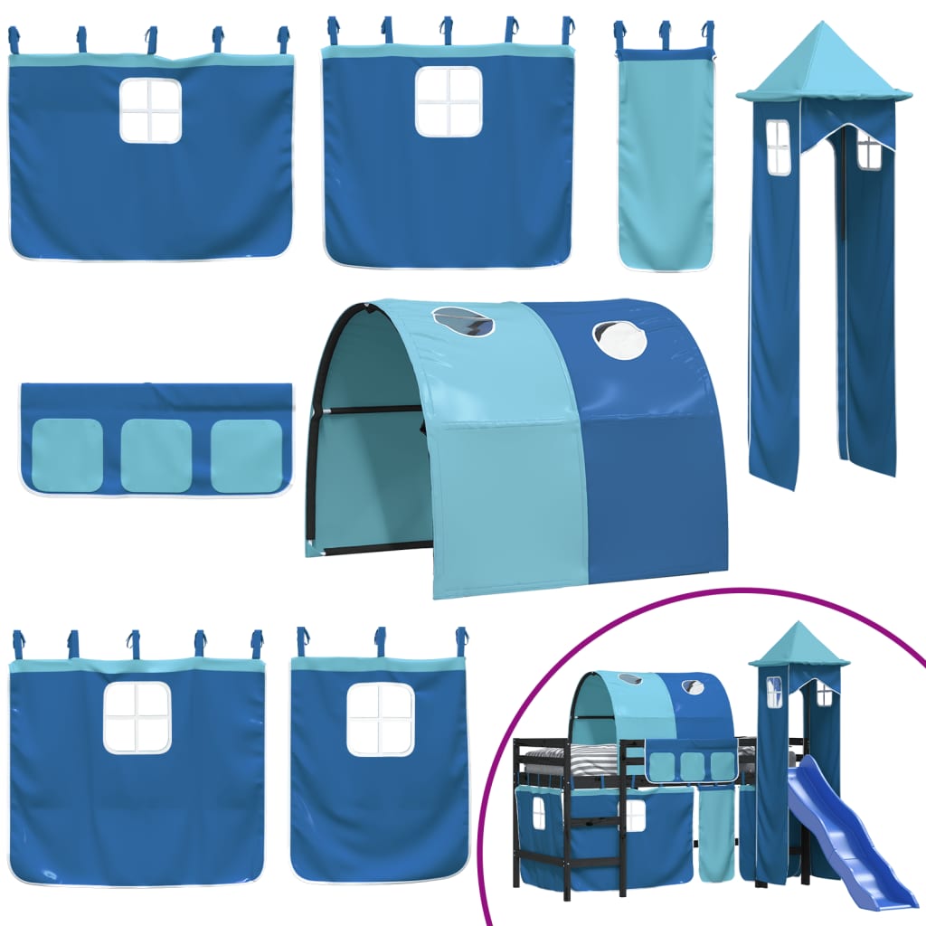 Children's loft bed with tower without mattress blue 80x200 cm