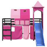 Lit mezzanine enfants avec tour sans matelas rose 80x200 cm