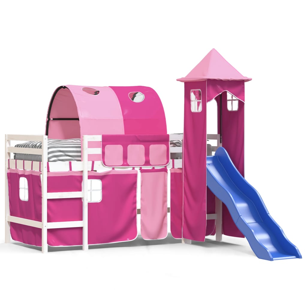 Children's loft bed with tower without mattress pink 90x200 cm