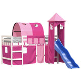 Children's loft bed with tower without mattress pink 90x200 cm