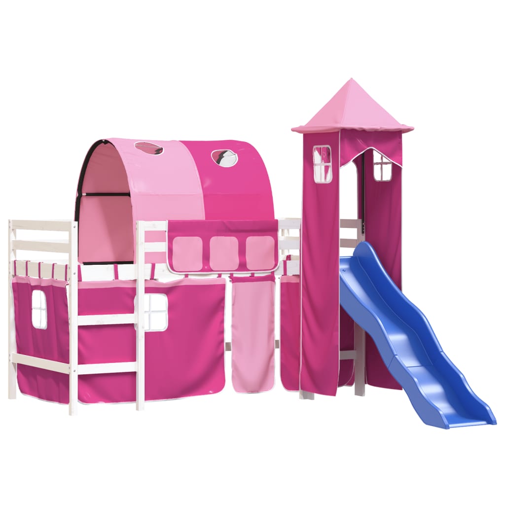 Children's loft bed with tower without mattress pink 90x200 cm