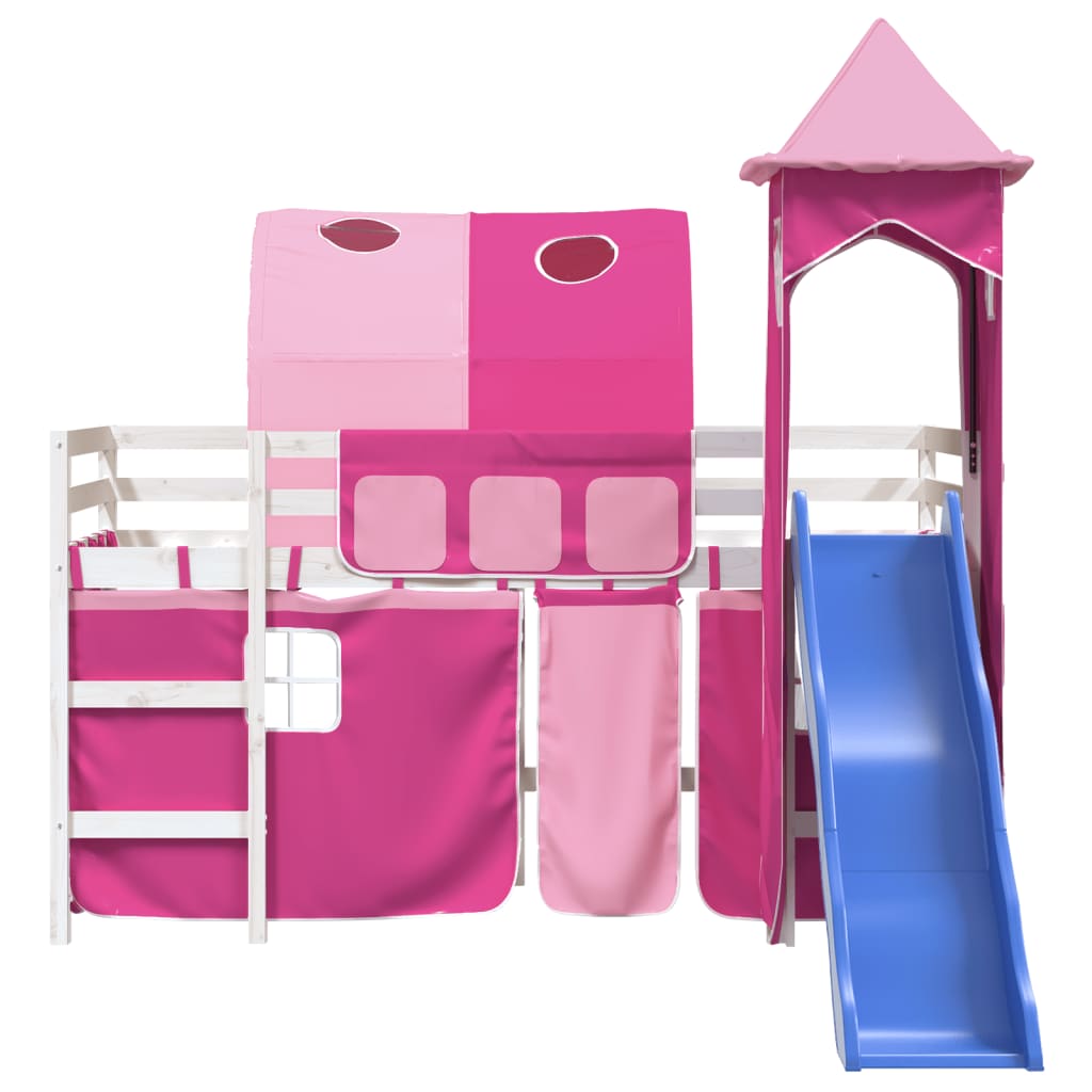 Children's loft bed with tower without mattress pink 90x200 cm