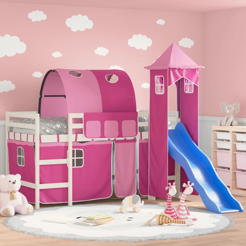 Children's loft bed with tower without mattress pink 90x200 cm