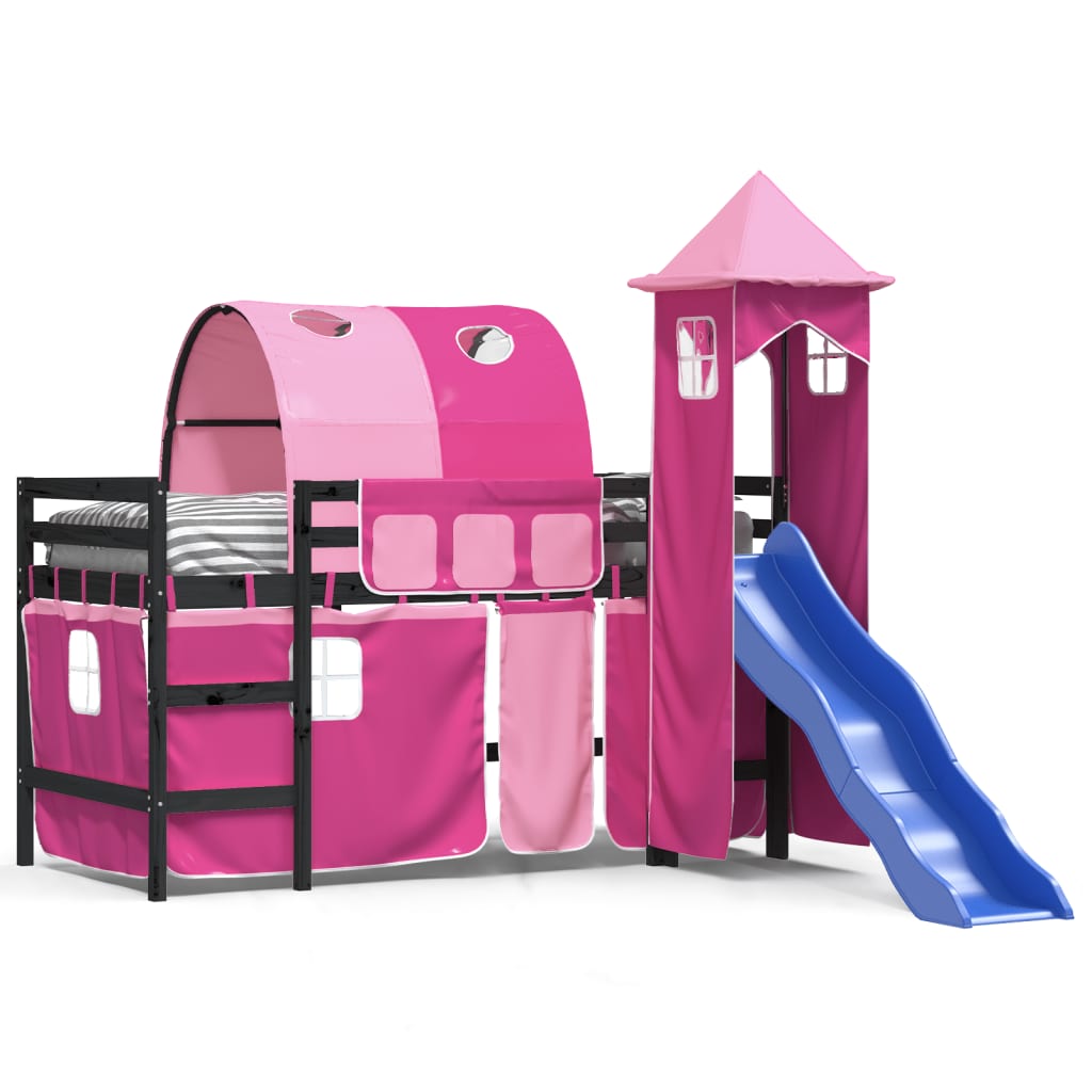 Children's loft bed with tower without mattress pink 90x200 cm