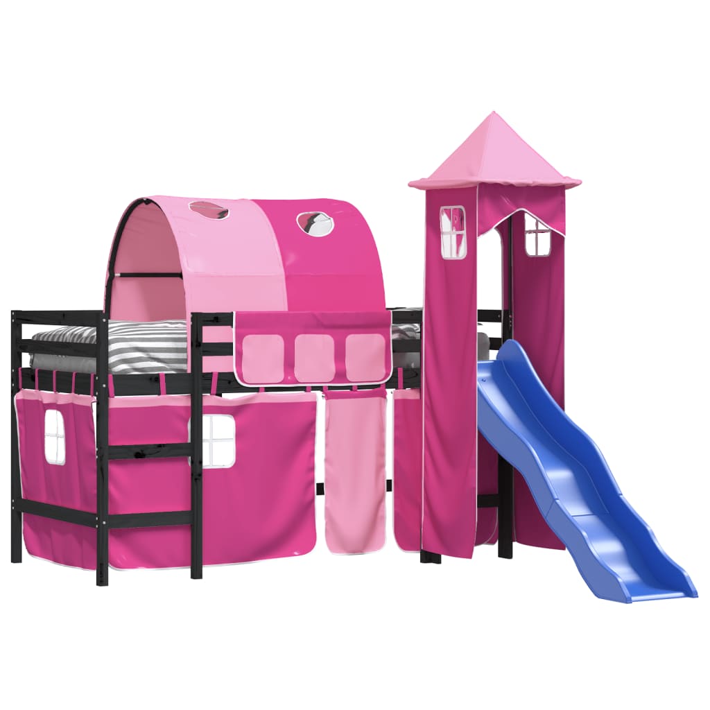 Children's loft bed with tower without mattress pink 90x200 cm