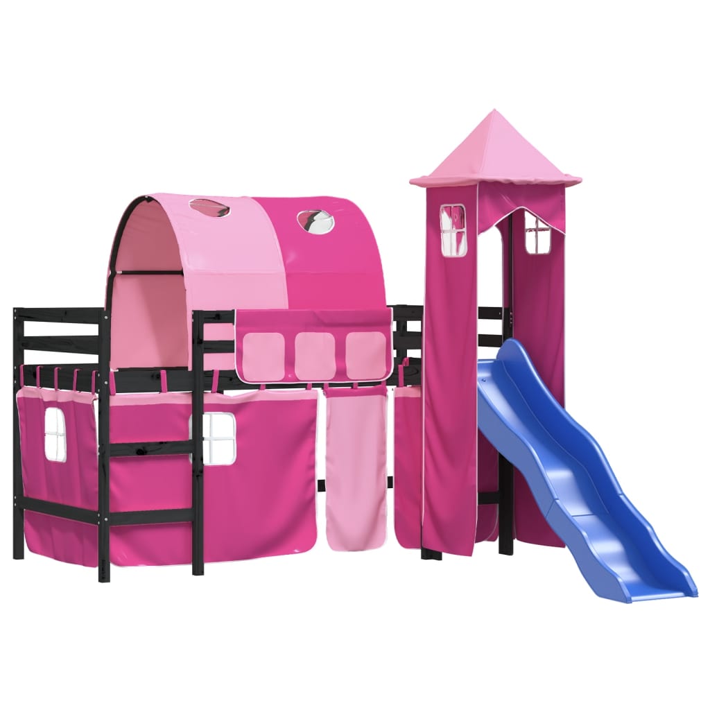 Children's loft bed with tower without mattress pink 90x200 cm