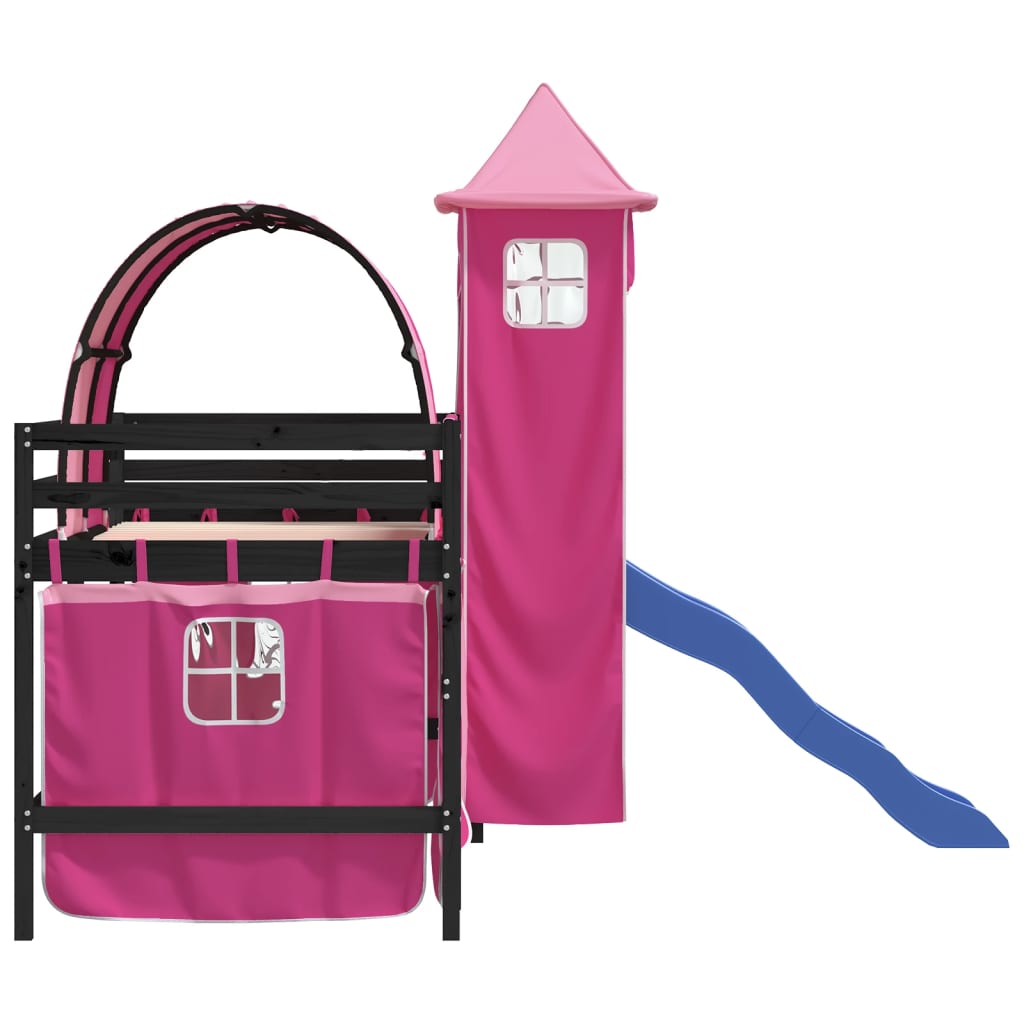 Children's loft bed with tower without mattress pink 90x200 cm