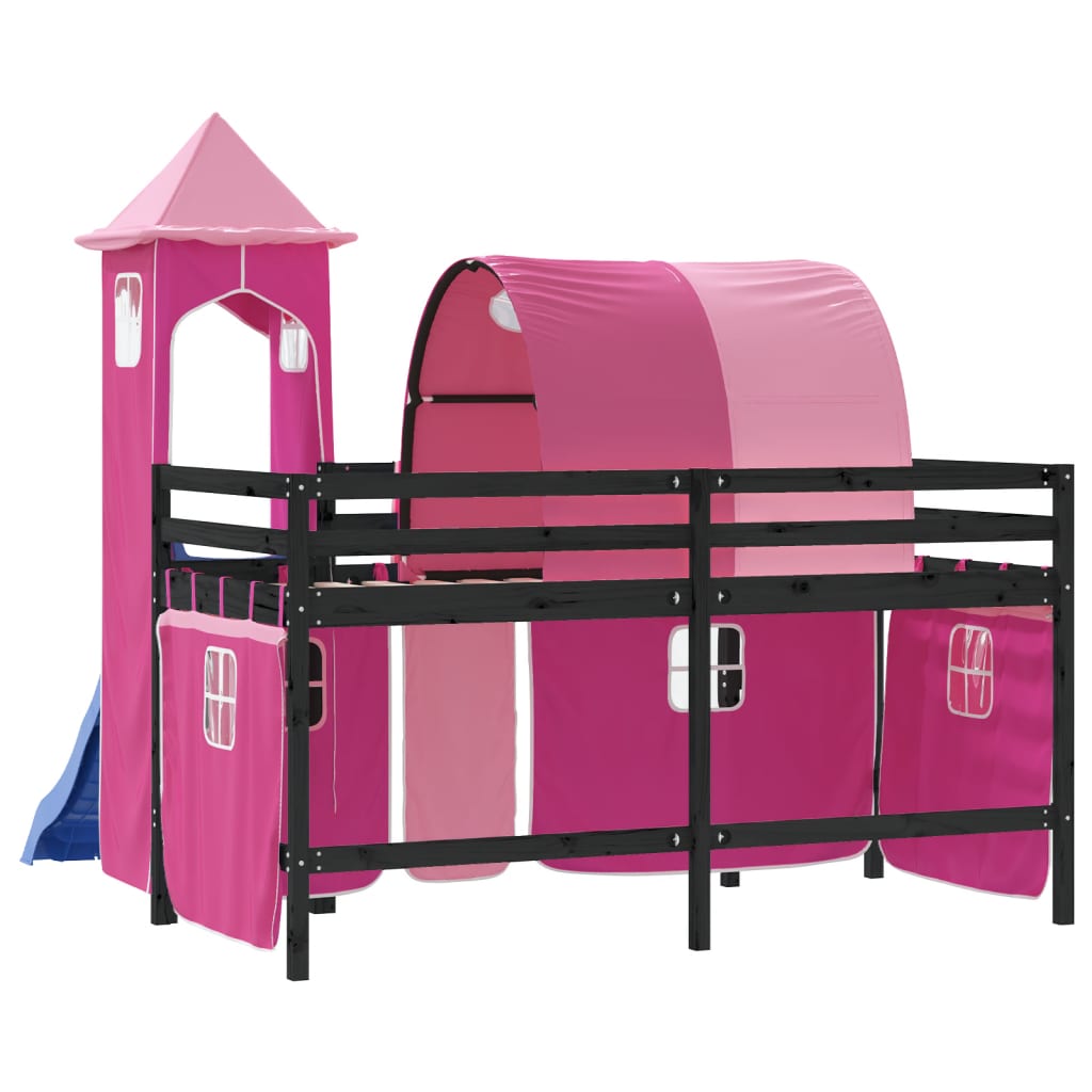 Children's loft bed with tower without mattress pink 90x200 cm