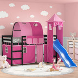 Children's loft bed with tower without mattress pink 90x200 cm