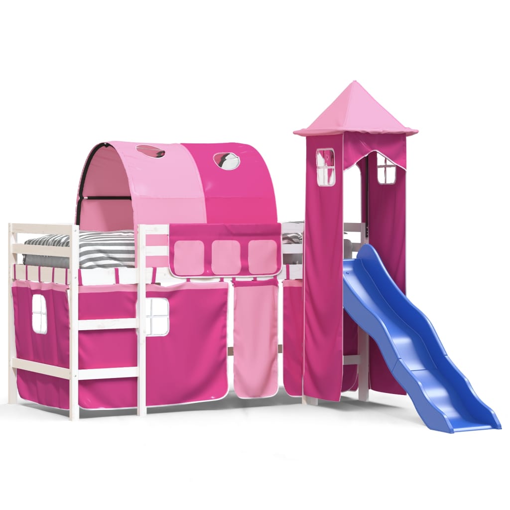 Children's loft bed with tower without mattress pink 90x190 cm