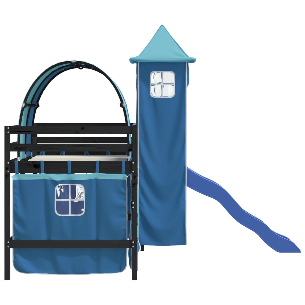 Children's loft bed with tower without mattress blue 90x190 cm