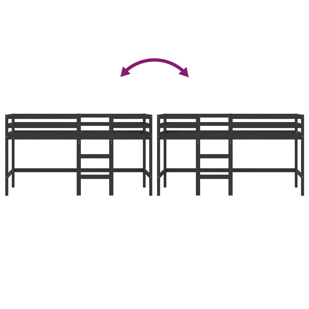 Children's loft bed without mattress with ladder black 80x200cm