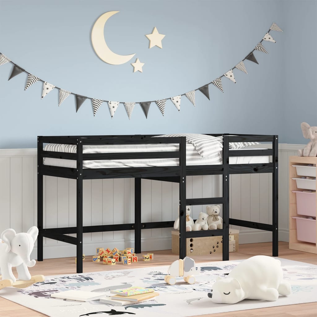 Children's loft bed without mattress with ladder black 80x200cm