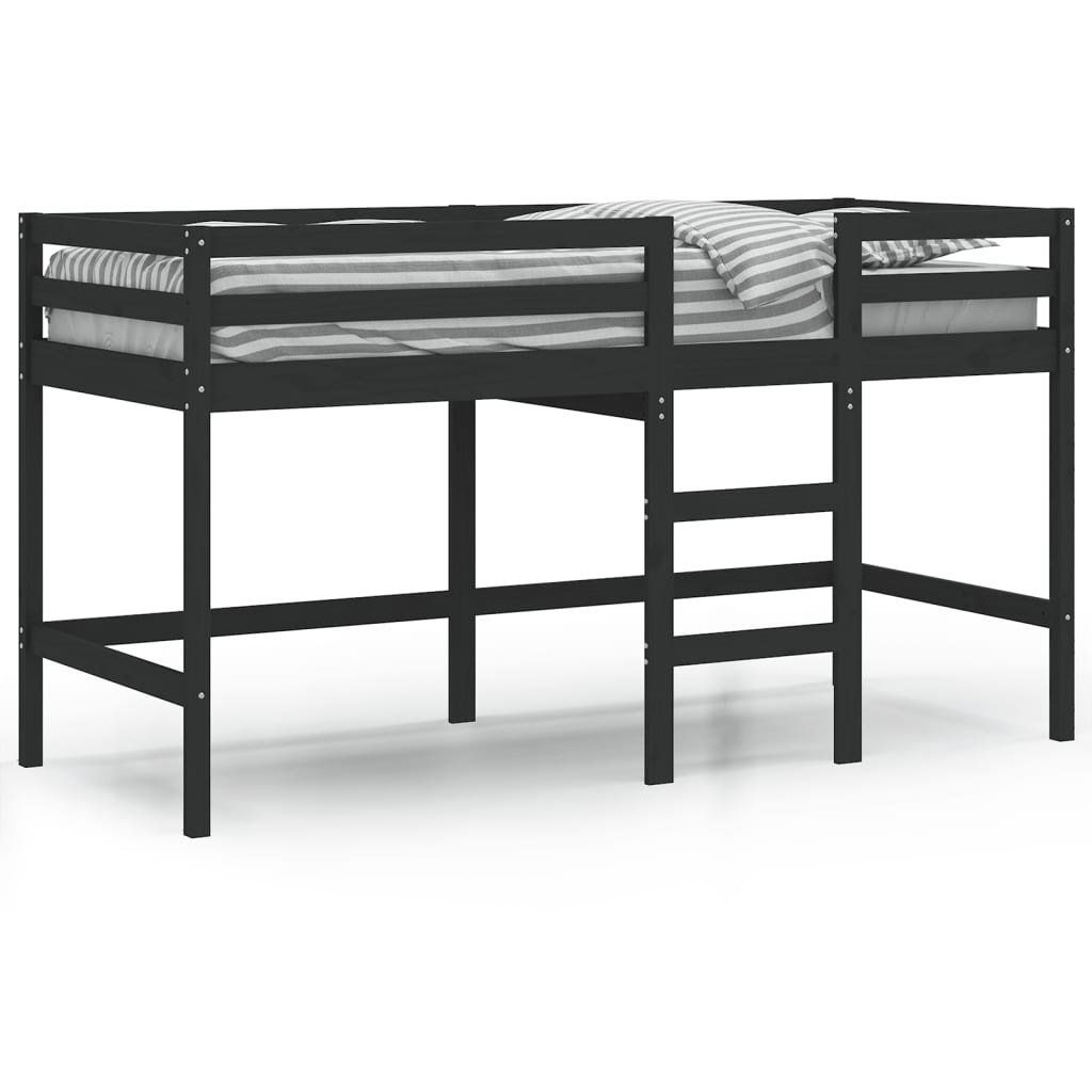 Lit mezzanine d'enfants sans matelas avec échelle noir 90x200cm