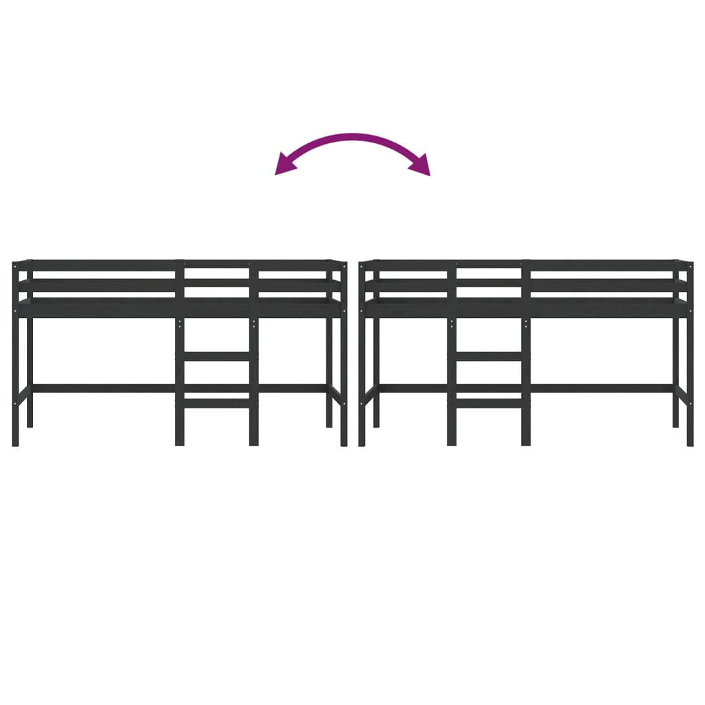 Lit mezzanine d'enfants sans matelas avec échelle noir 90x200cm