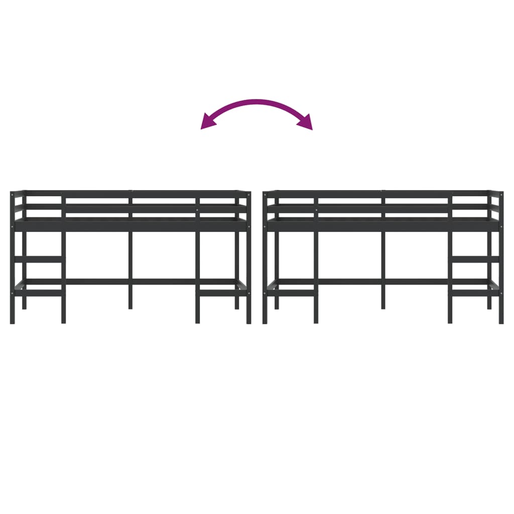 Children's loft bed without mattress with ladder black 80x200cm