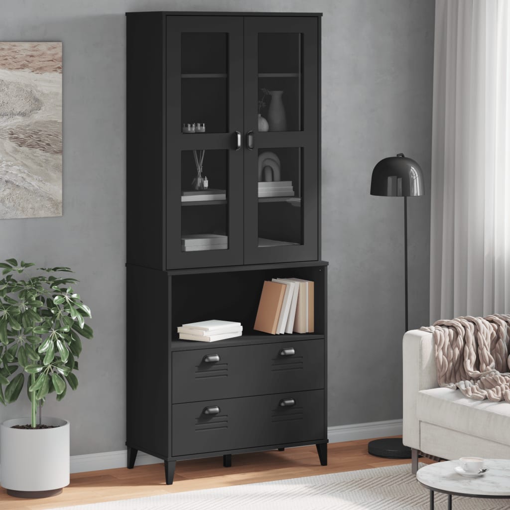 Buffet VIKEN noir 80x40x200 cm bois massif de pin