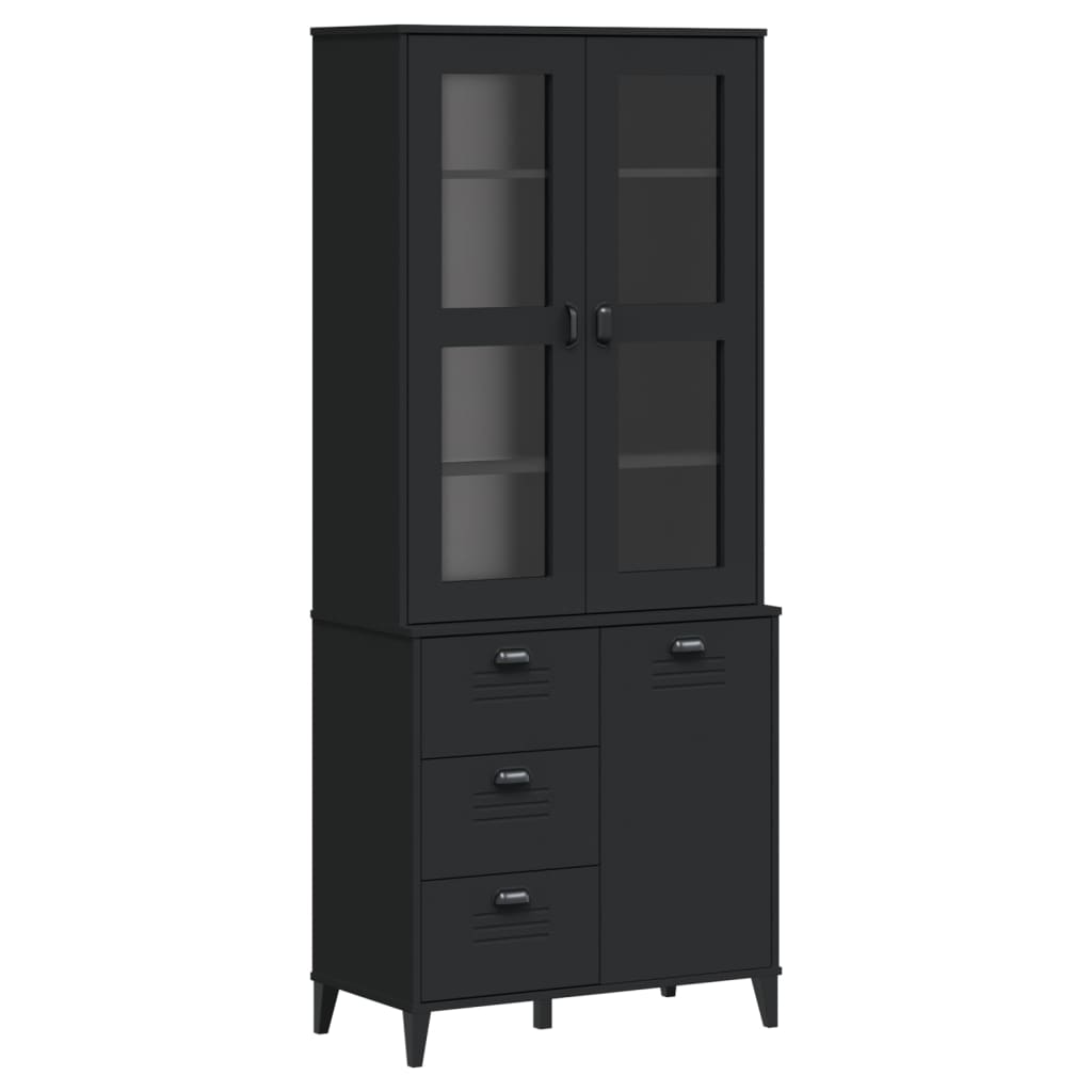 Buffet VIKEN noir 80x40x190 cm bois massif de pin