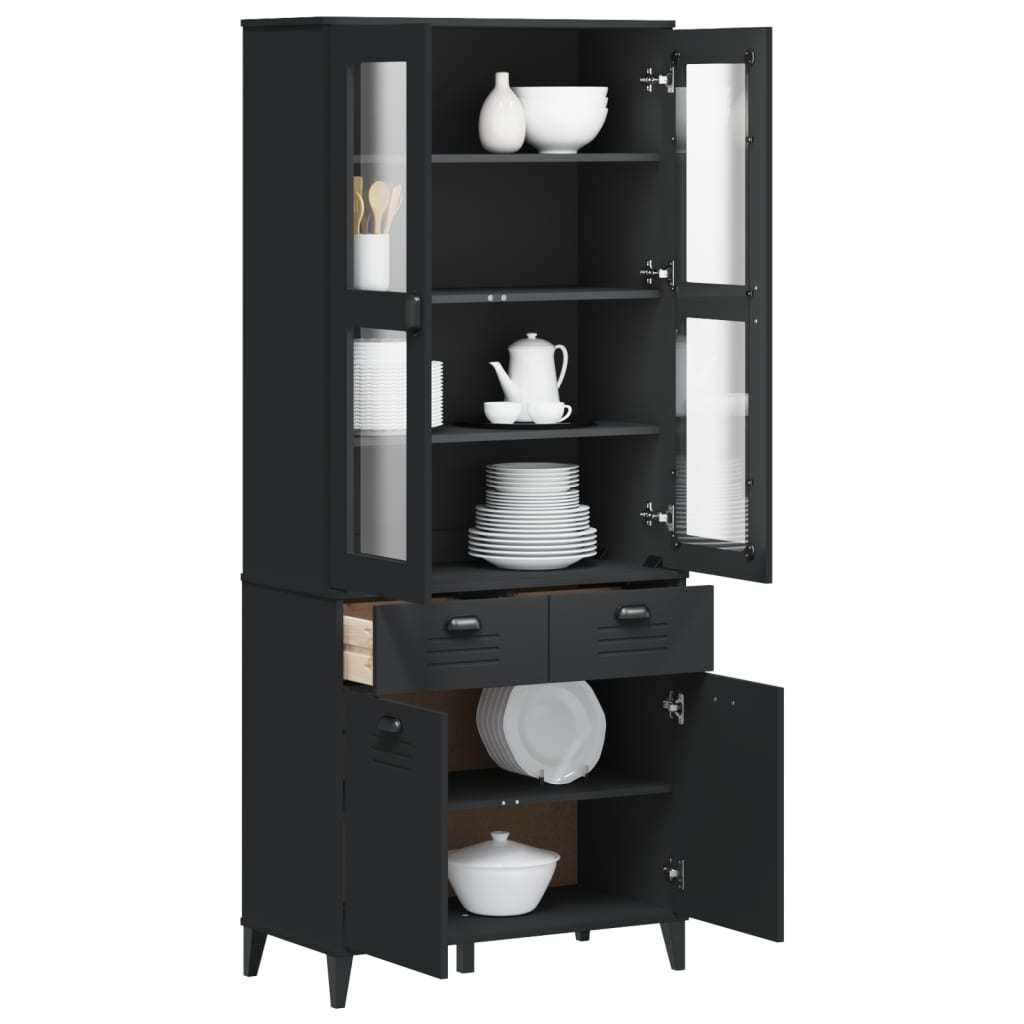 Buffet VIKEN noir 80x40x190 cm bois massif de pin