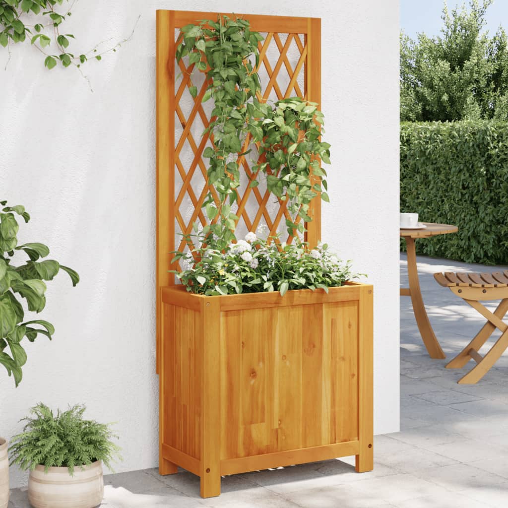 Jardinière avec treillis 55x29,5x132 cm bois massif d'acacia