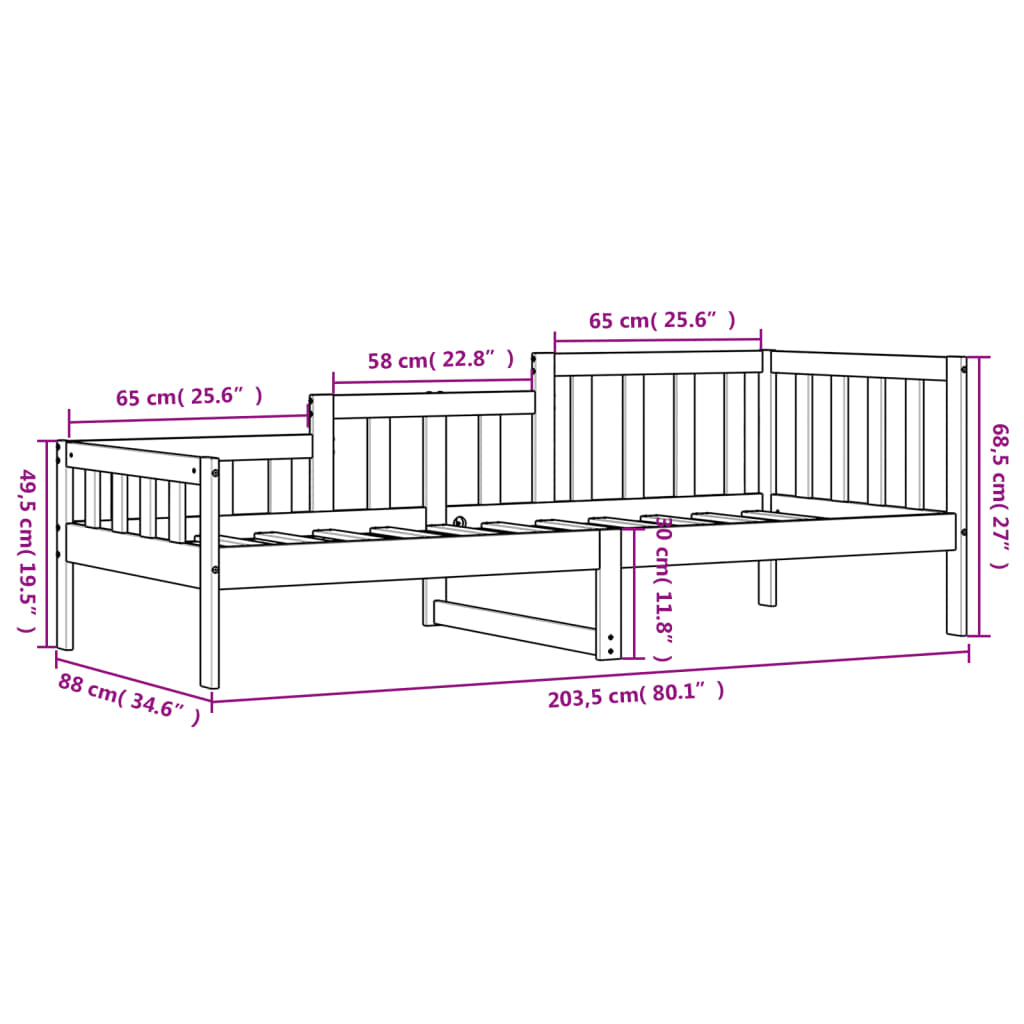 Lit de jour sans matelas blanc 80x200 cm bois de pin massif