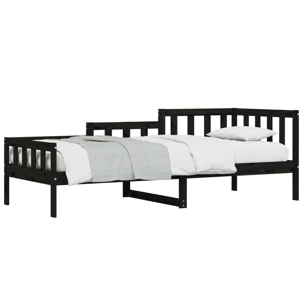 Lit de jour sans matelas noir 90x190 cm bois de pin massif