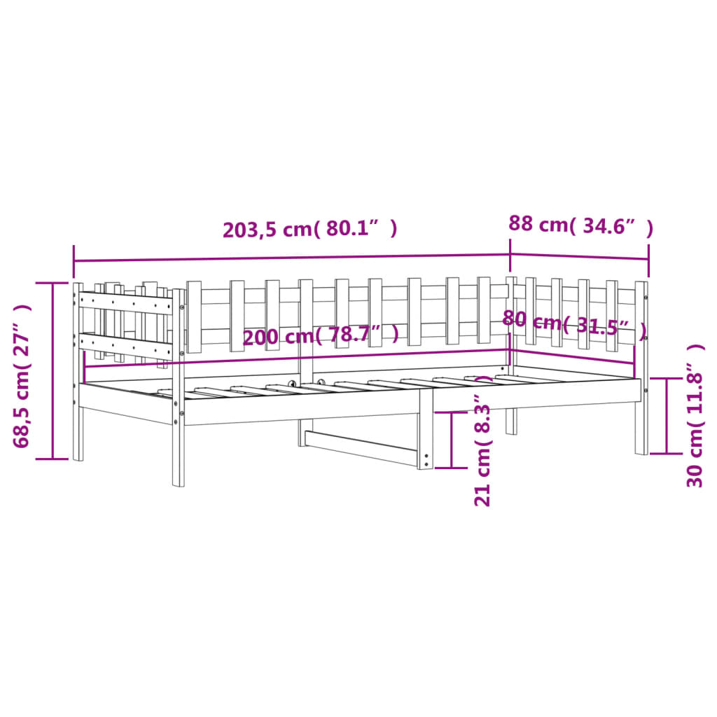 Lit de jour sans matelas blanc 80x200 cm bois de pin massif