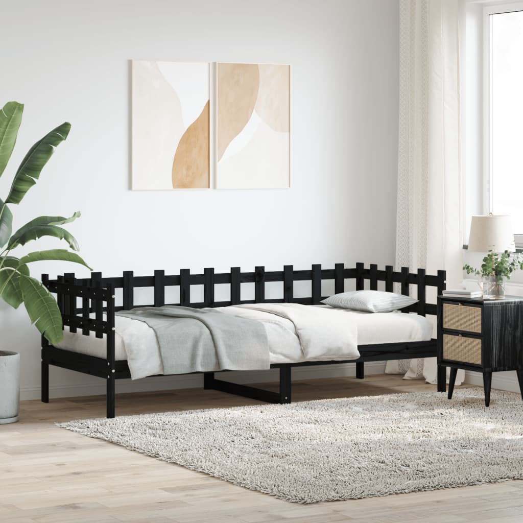 Day bed without mattress black 80x200 cm solid pine wood