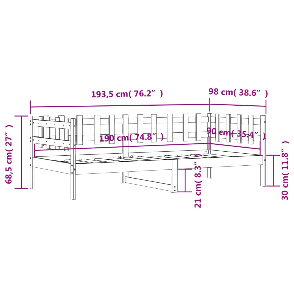 Lit de jour sans matelas blanc 90x190 cm bois de pin massif