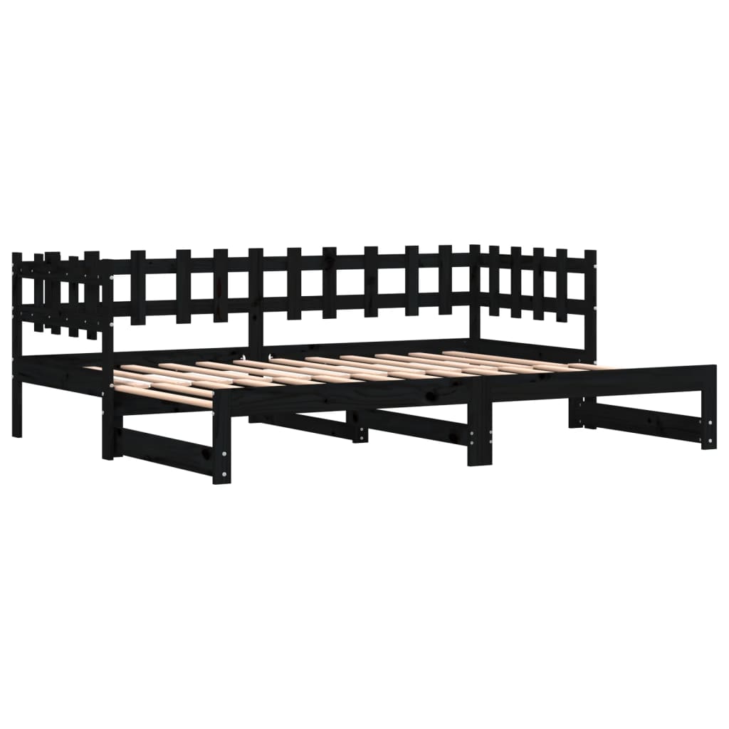 Lit coulissant sans matelas noir 2x(80x200) cm Bois massif