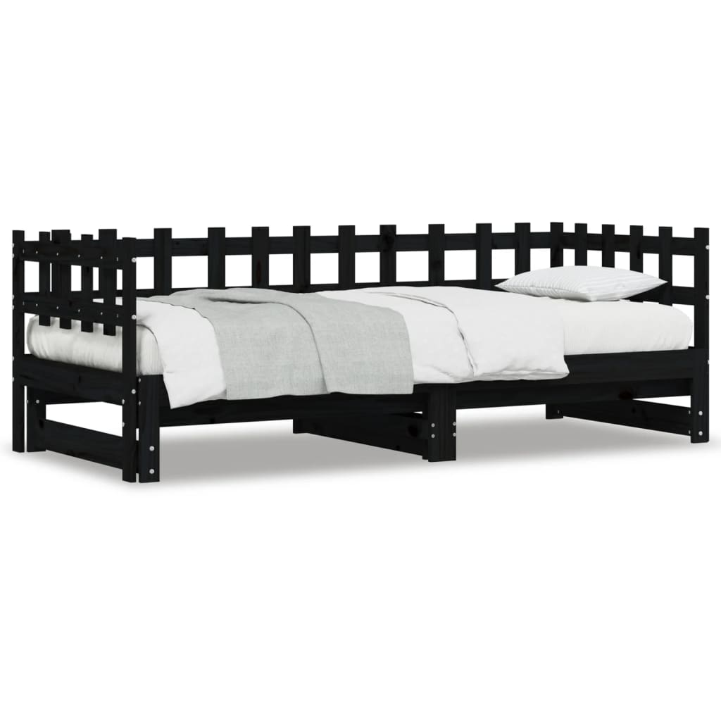 Lit coulissant sans matelas noir 2x(90x200) cm Bois massif