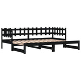 Lit coulissant sans matelas noir 2x(90x200) cm Bois massif