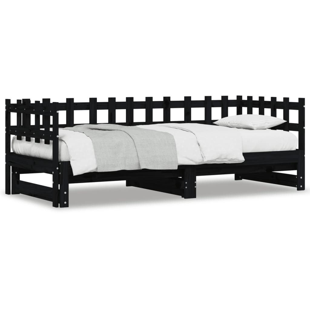 Lit coulissant sans matelas noir 2x(90x190) cm Bois massif