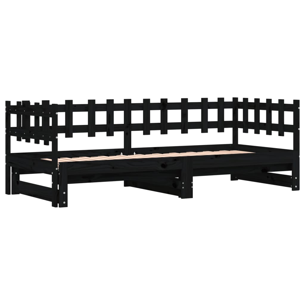 Sliding bed without mattress black 2x(90x190) cm Solid wood