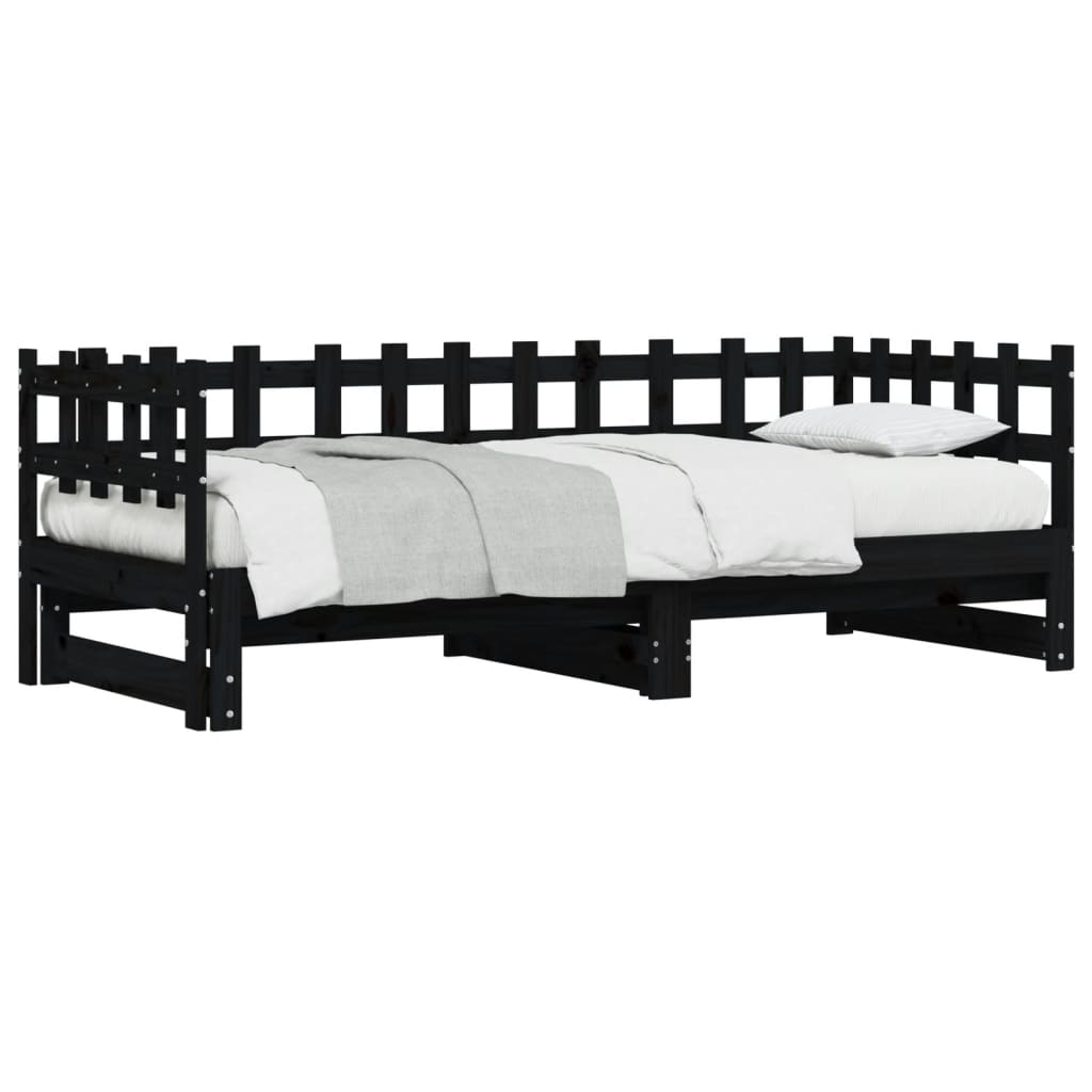 Sliding bed without mattress black 2x(90x190) cm Solid wood