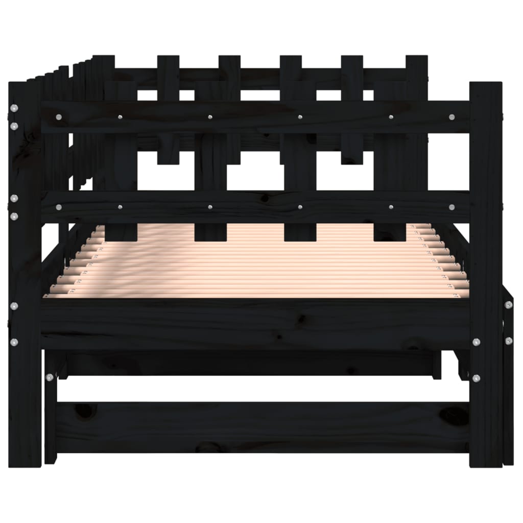 Sliding bed without mattress black 2x(90x190) cm Solid wood