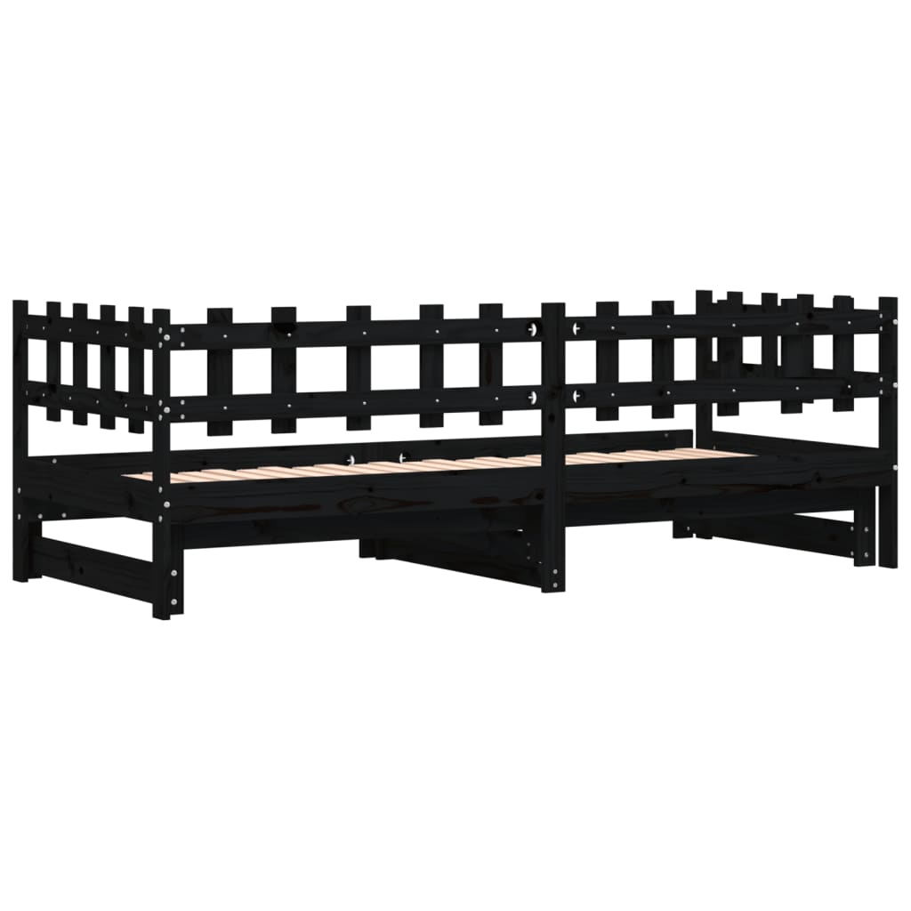 Sliding bed without mattress black 2x(90x190) cm Solid wood