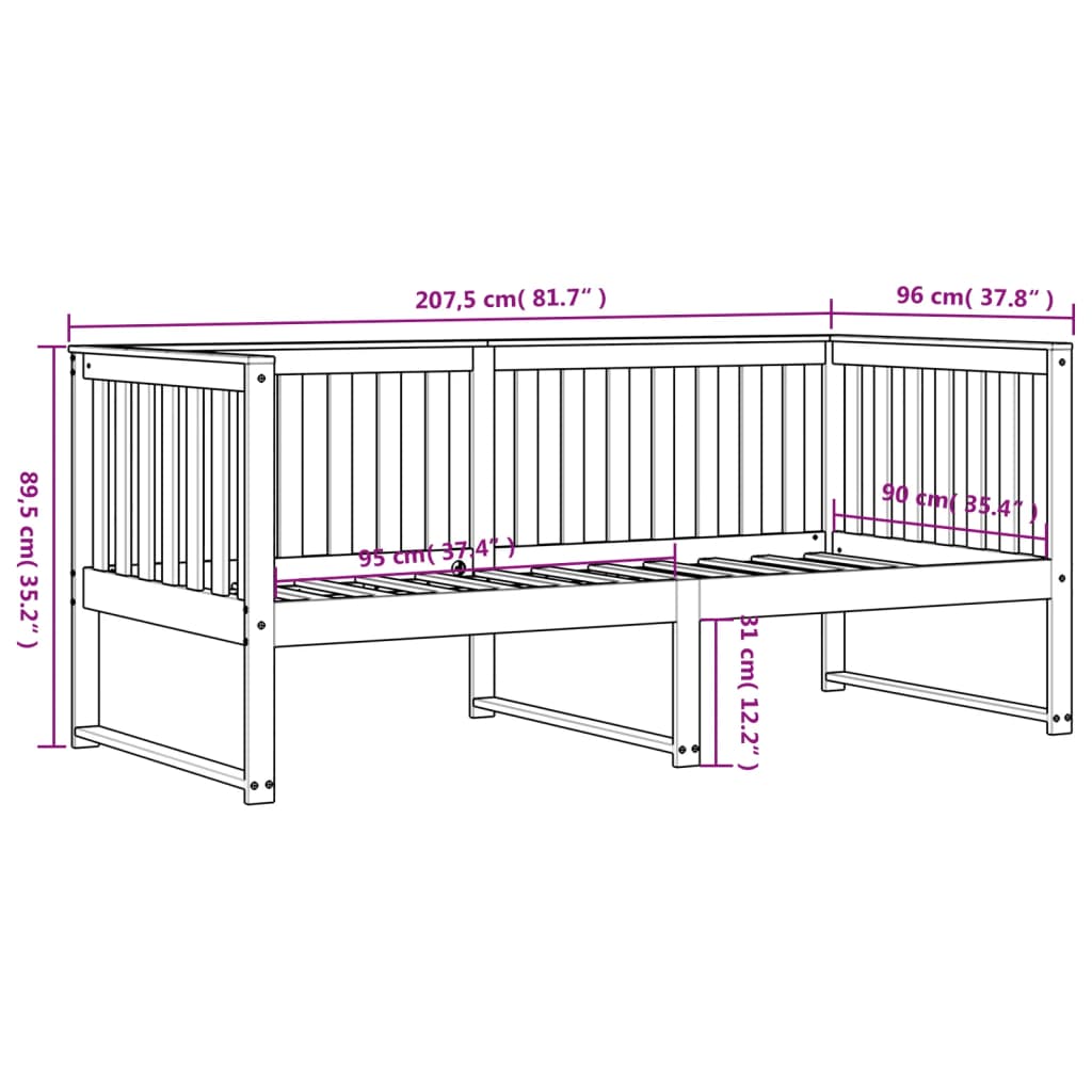 Lit de jour sans matelas blanc 90x200 cm bois de pin massif