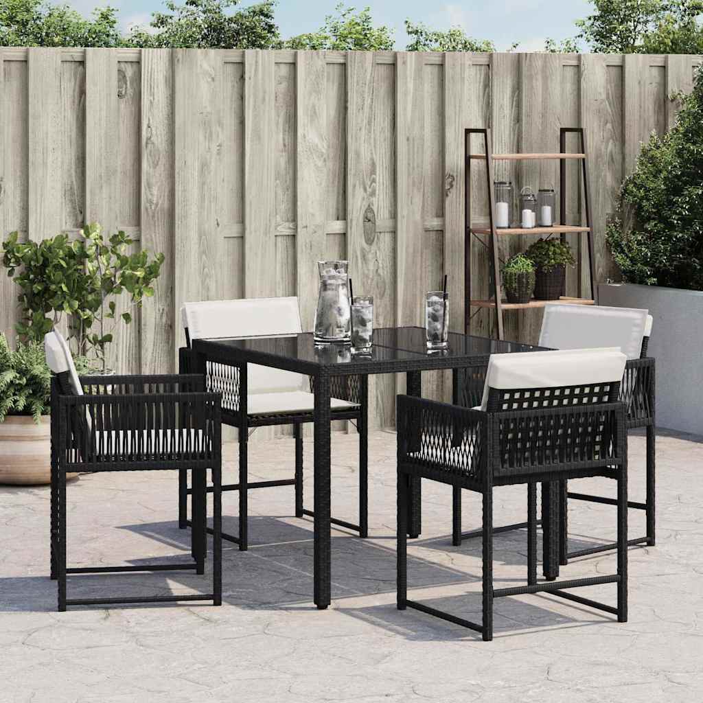 Chaises de jardin lot de 4 avec coussins noir résine tressée