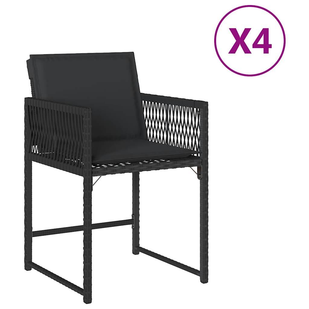 Chaises de jardin lot de 4 avec coussins noir résine tressée