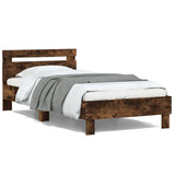 Bed frame without mattress with headboard smoked oak 100x200cm