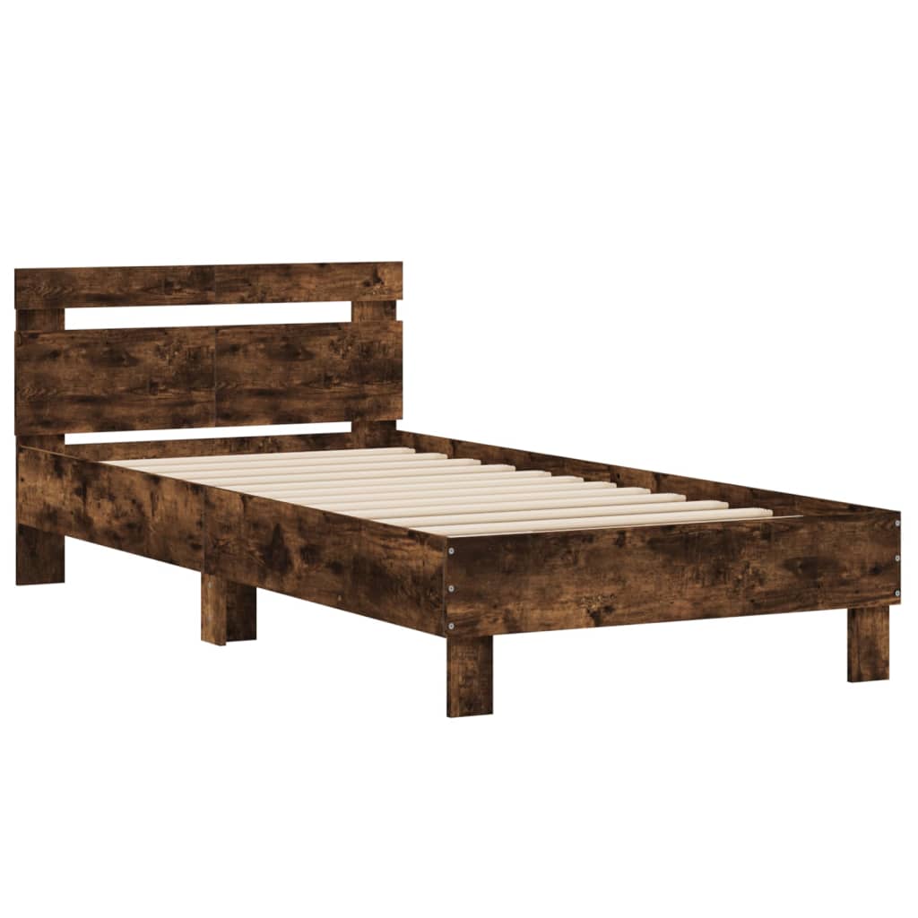 Bed frame without mattress with headboard smoked oak 100x200cm