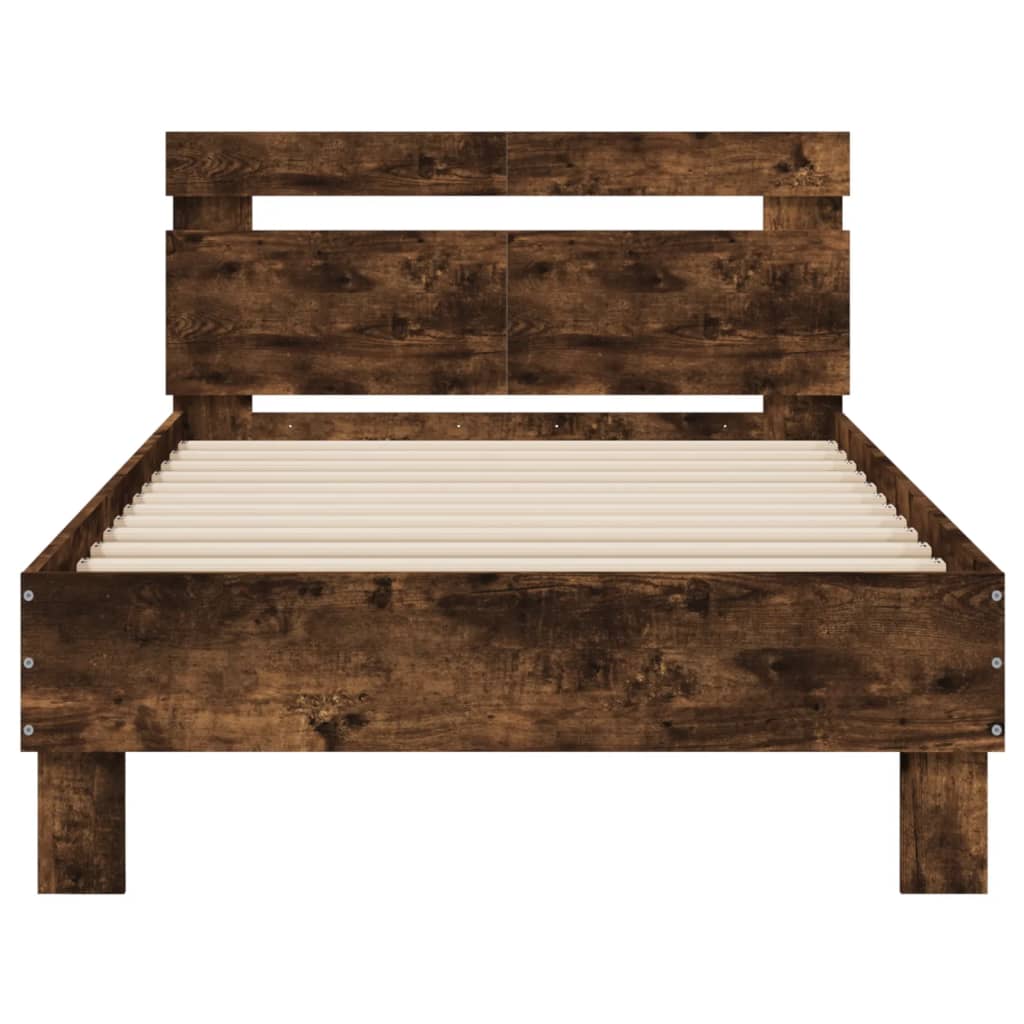 Bed frame without mattress with headboard smoked oak 100x200cm