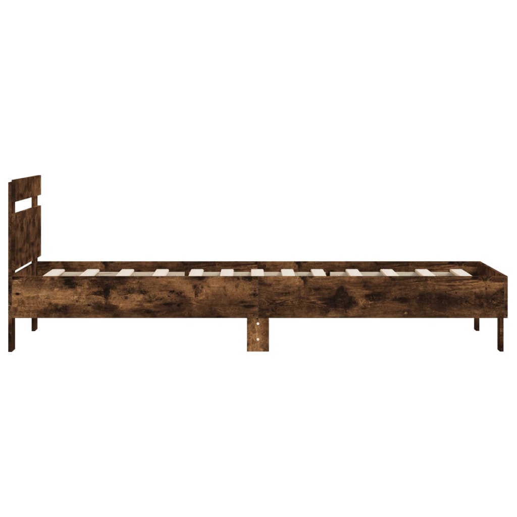 Bed frame without mattress with headboard smoked oak 100x200cm